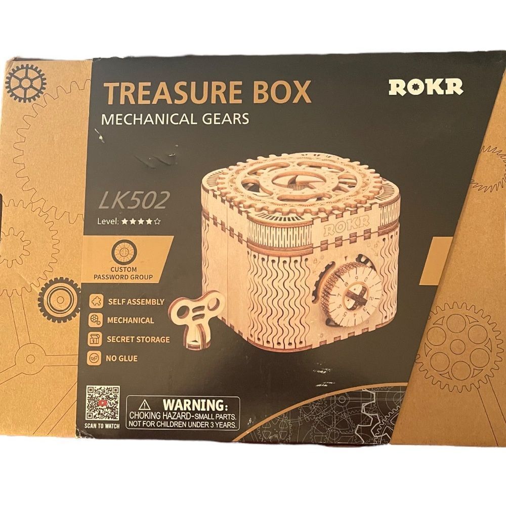 NWT ROKR 3-D wood treasure box puzzle with mechanical gears LK502